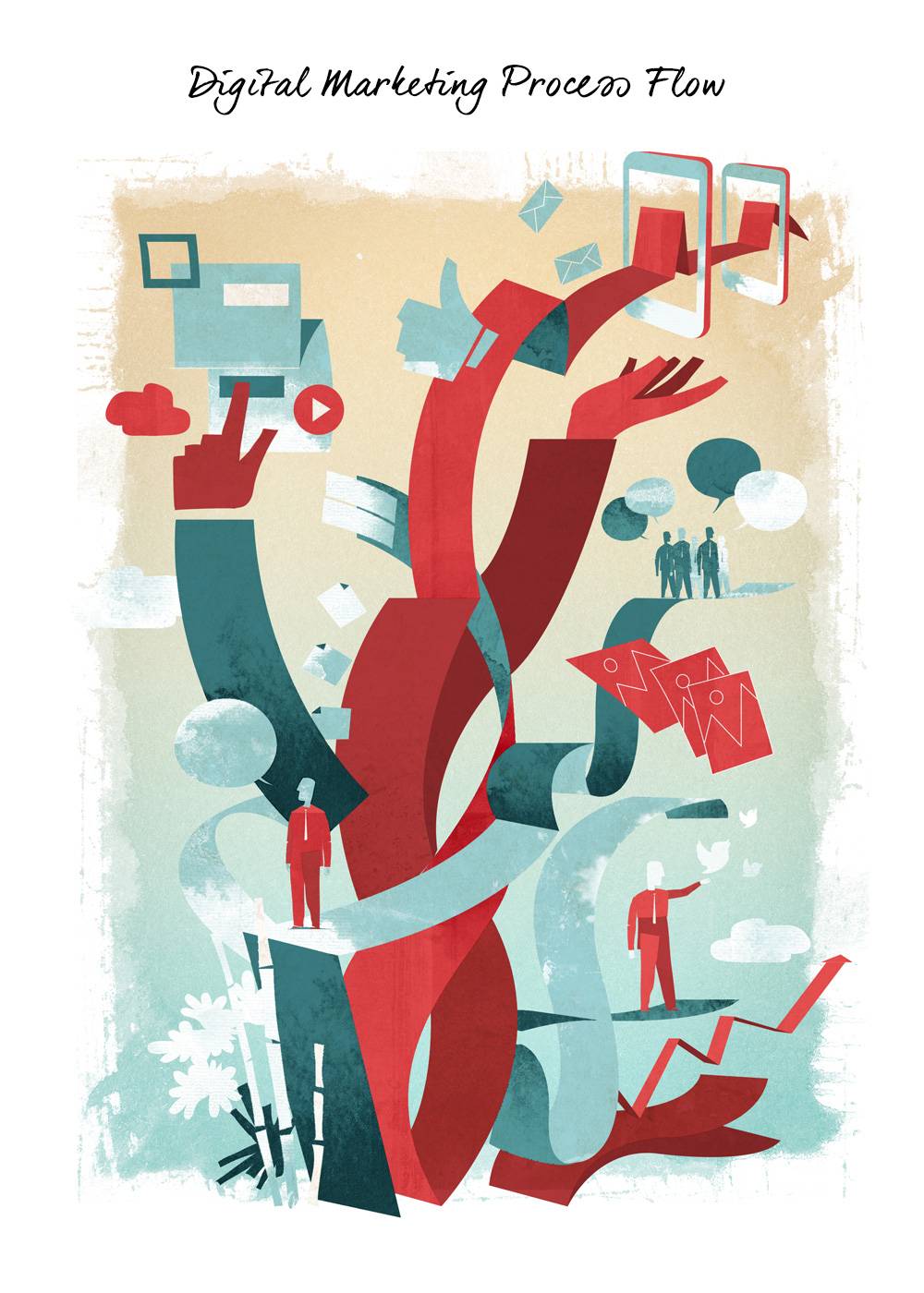 Digital Marketing Process Flow Watercolor